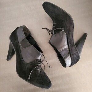 All Saints Black Jacks Place Suede & Leather Lace Up Ankle Heel bootie  7